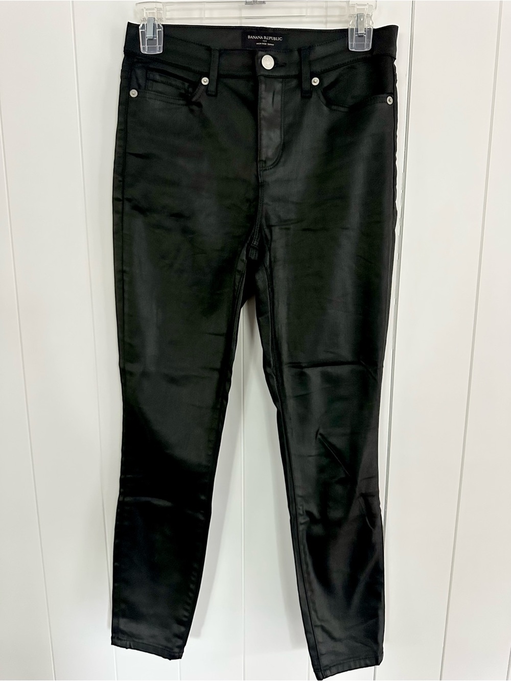 Banana Republic Black Coated Leather Look High Rise Skinny Jeans Size 25P